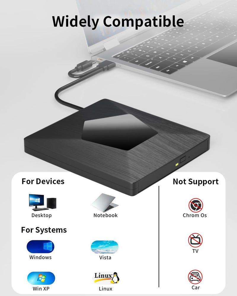 MthsTec External Blu Ray Drive, External Bluray Burner with USB 3.0 & Type-C, External Bluray CD DVD Reader, Bluray Writer for PC, USB External Blu-ray Drives for Windows XP/7/8/10/11 MacOS - Image 5